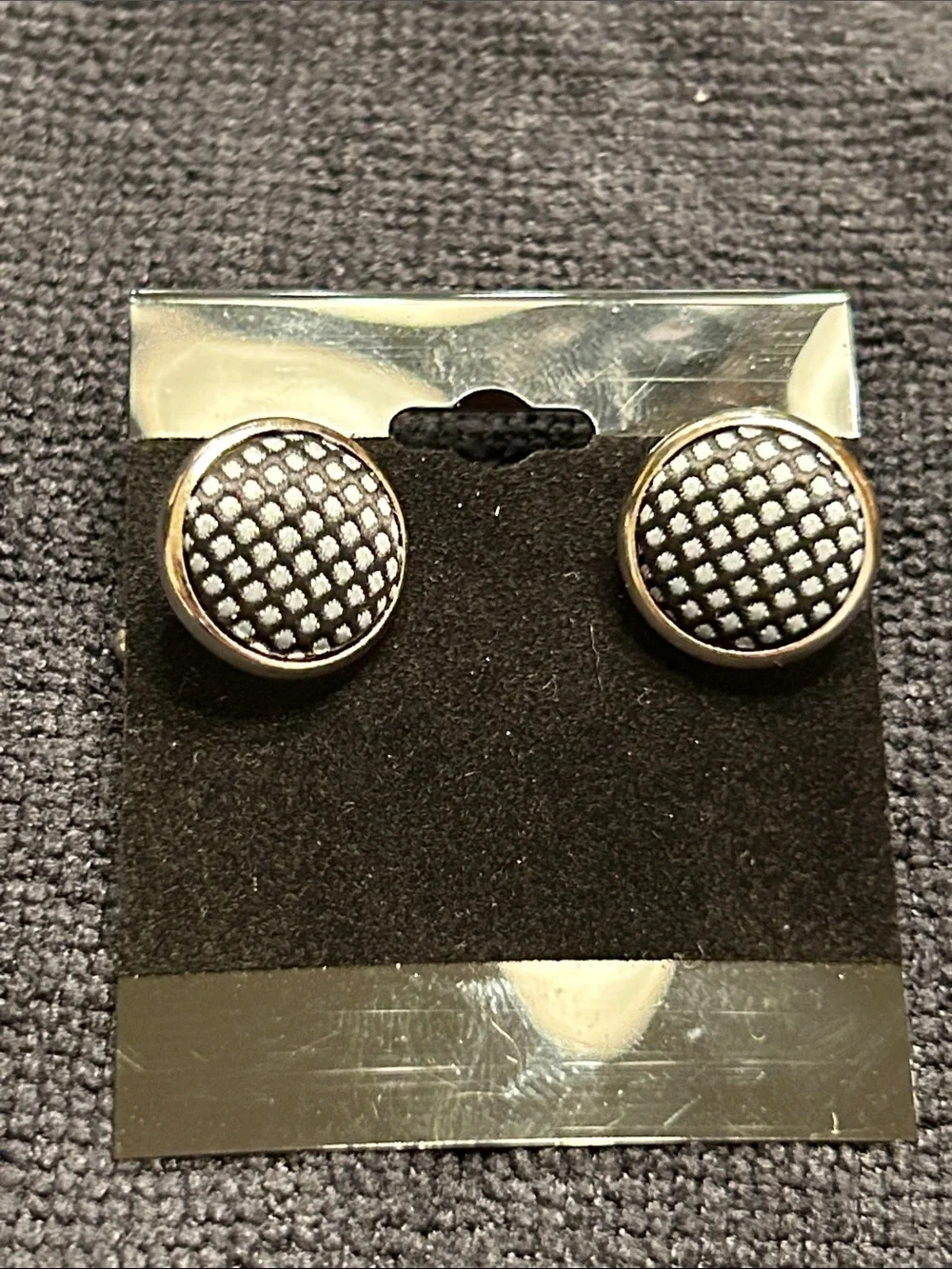 Textured Round Cuff Links in Black and Silver Tone